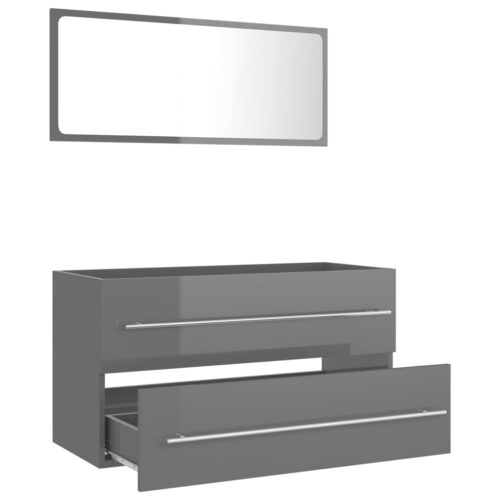 2-Piece Bathroom Furniture Set High Gloss Grey Engineered Wood - Image 3
