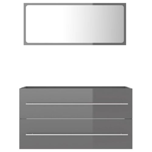 2-Piece Bathroom Furniture Set High Gloss Grey Engineered Wood - Image 4
