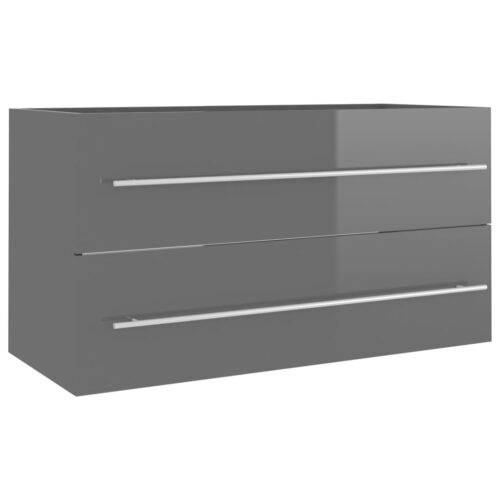 2-Piece Bathroom Furniture Set High Gloss Grey Engineered Wood - Image 7