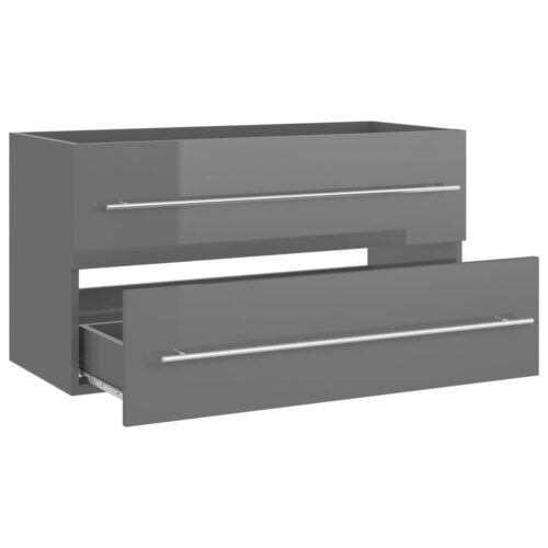 2-Piece Bathroom Furniture Set High Gloss Grey Engineered Wood - Image 8