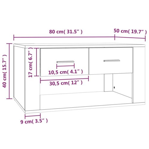 Coffee Table White 80x50x40cm Engineered Wood - Image 9