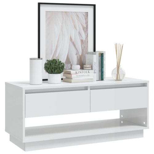 TV Cabinet High Gloss White 102x41x44cm Engineered Wood - Image 4