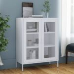 Steel Storage Cabinet Hallway Kitchen Sideboard Shelf Rack Display Cupboard White