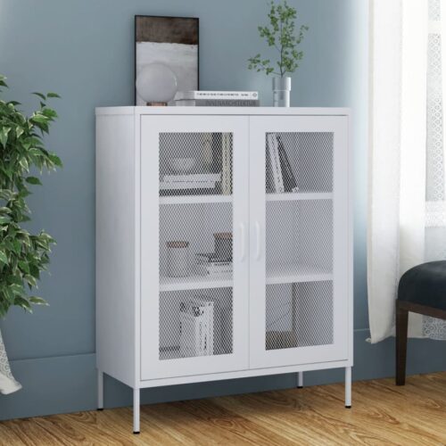 Steel Storage Cabinet Hallway Kitchen Sideboard Shelf Rack Display Cupboard White