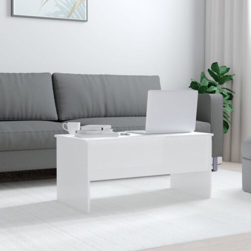 Coffee Table High Gloss White 102x50.5x46.5cm Engineered Wood - Image 3