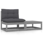 2-Piece Garden Lounge Set with Cushions Grey Solid Pinewood