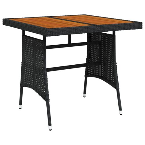 Garden Table Black 70x70x72cm Poly Rattan Solid Acacia Wood