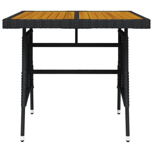 Garden Table Black 70x70x72cm Poly Rattan Solid Acacia Wood - Image 3
