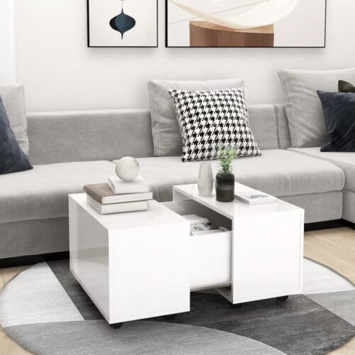 Coffee Table High Gloss White 60x60x38cm Engineered Wood - Image 9