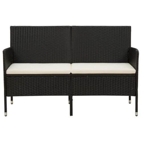 3-Seater Garden Sofa with Cushion Black Poly Rattan - Image 2