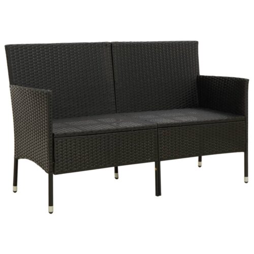3-Seater Garden Sofa with Cushion Black Poly Rattan - Image 3