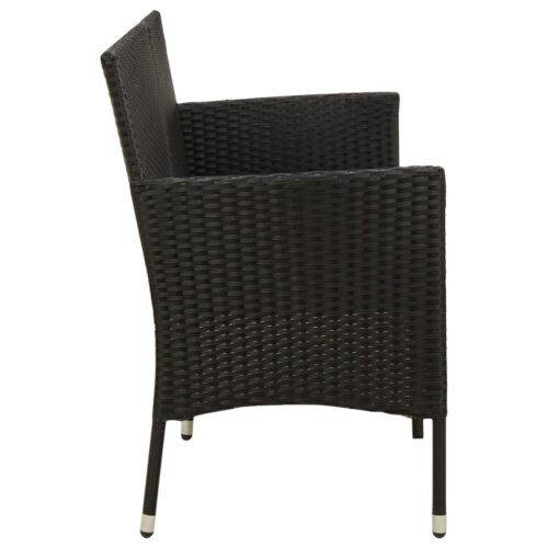 3-Seater Garden Sofa with Cushion Black Poly Rattan - Image 4