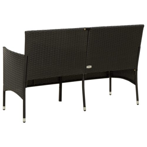 3-Seater Garden Sofa with Cushion Black Poly Rattan - Image 5