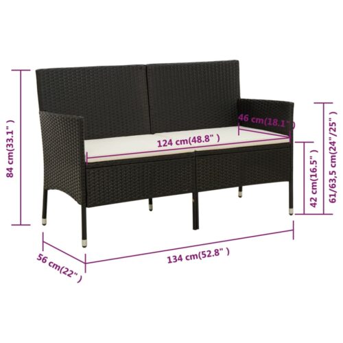 3-Seater Garden Sofa with Cushion Black Poly Rattan - Image 7