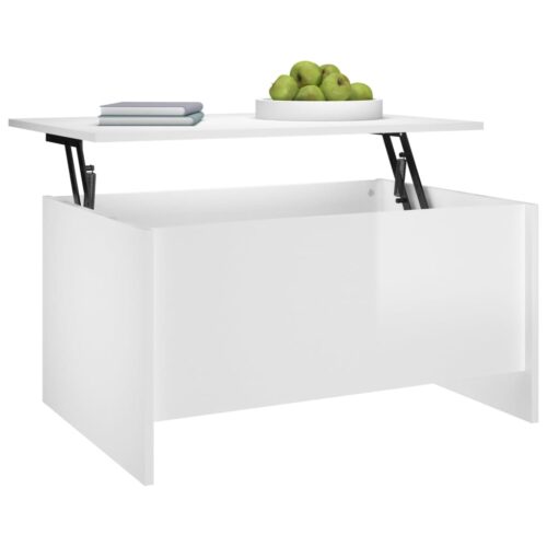 High Gloss Lift Up Top Coffee Table Sofa Side Hidden Book Storage Space Convertible White - Image 6