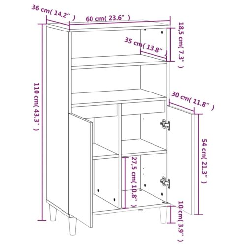 Highboard High Gloss White 60x36x110cm Engineered Wood - Image 9