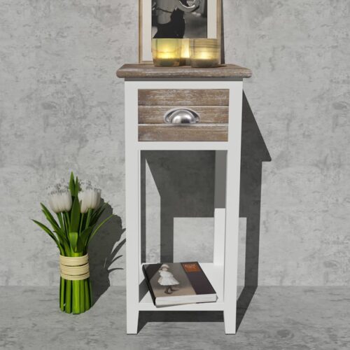 Nightstand with 1 Drawer Brown White - Image 3