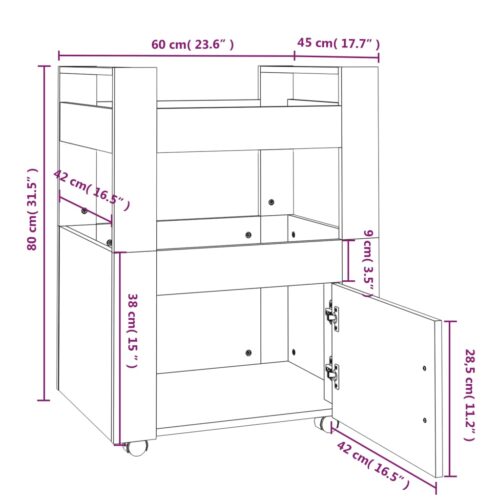 Kitchen Trolley High Gloss White 60x45x80cm Engineered Wood - Image 9