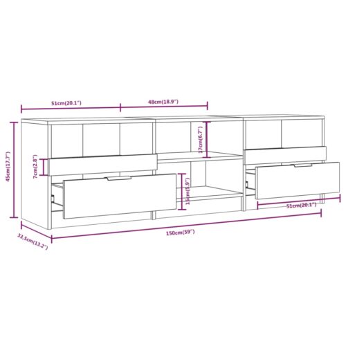 TV Cabinet White 150x33.5x45cm Engineered Wood - Image 7