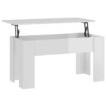 High Gloss Lift-Top Modern Coffee Table Wooden Sofa Lounge Side Storage White