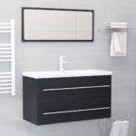 2-Piece Bathroom Furniture Set Grey Engineered Wood