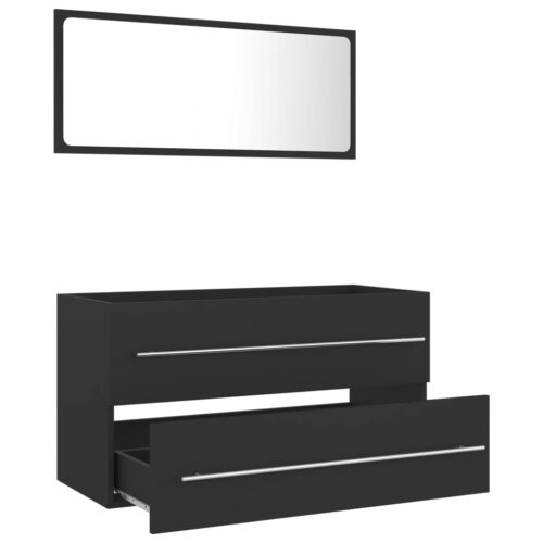 2-Piece Bathroom Furniture Set Grey Engineered Wood - Image 3