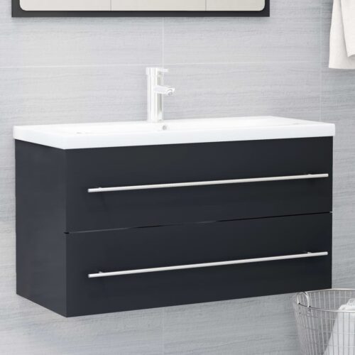 2-Piece Bathroom Furniture Set Grey Engineered Wood - Image 6