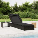 Sunbed with Foldable Roof Black 213x63x97cm Poly Rattan