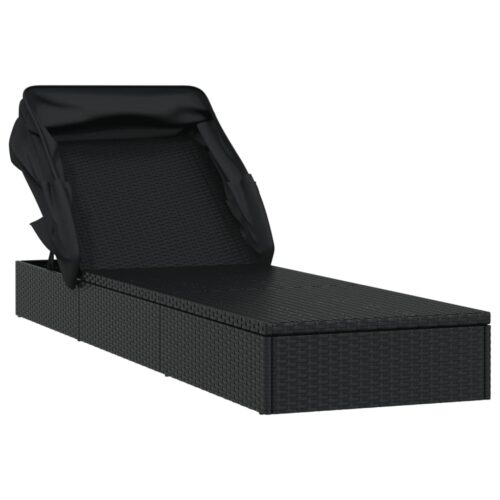 Sunbed with Foldable Roof Black 213x63x97cm Poly Rattan - Image 3