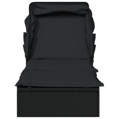 Sunbed with Foldable Roof Black 213x63x97cm Poly Rattan - Image 5