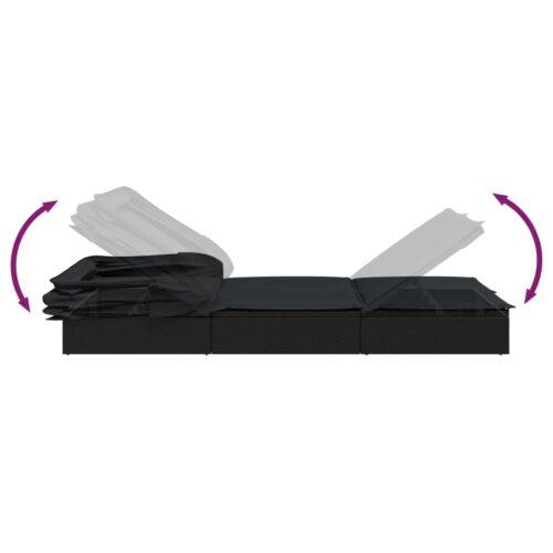 Sunbed with Foldable Roof Black 213x63x97cm Poly Rattan - Image 8