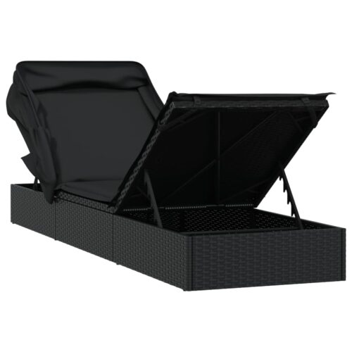 Sunbed with Foldable Roof Black 213x63x97cm Poly Rattan - Image 9