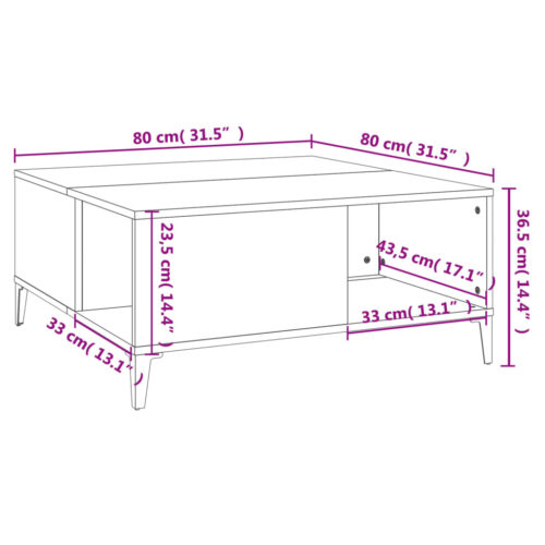 Coffee Table White 80x80x36.5cm Engineered Wood - Image 8