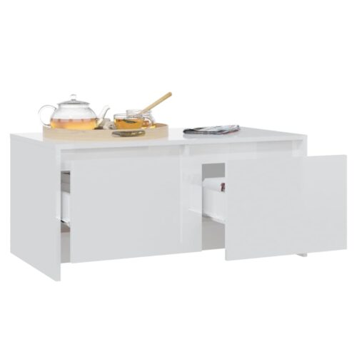 Coffee Table High Gloss White 90x50x41.5cm Engineered Wood - Image 4