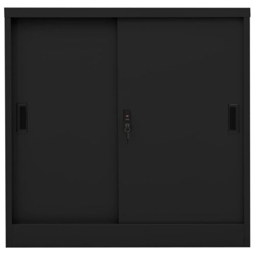 Steel Office Cabinet with Sliding Door File Storage Shelf Rack Cupboard Black - Image 2