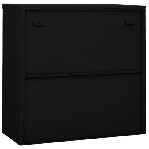Steel Office Cabinet with Sliding Door File Storage Shelf Rack Cupboard Black - Image 5