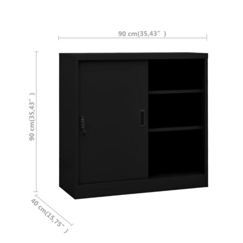 Steel Office Cabinet with Sliding Door File Storage Shelf Rack Cupboard Black - Image 8