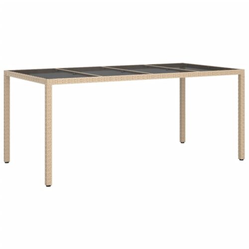Garden Table Beige 190x90x75cm Tempered Glass Poly Rattan