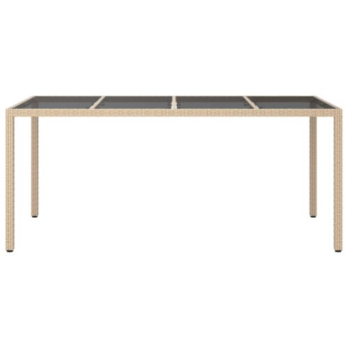 Garden Table Beige 190x90x75cm Tempered Glass Poly Rattan - Image 3