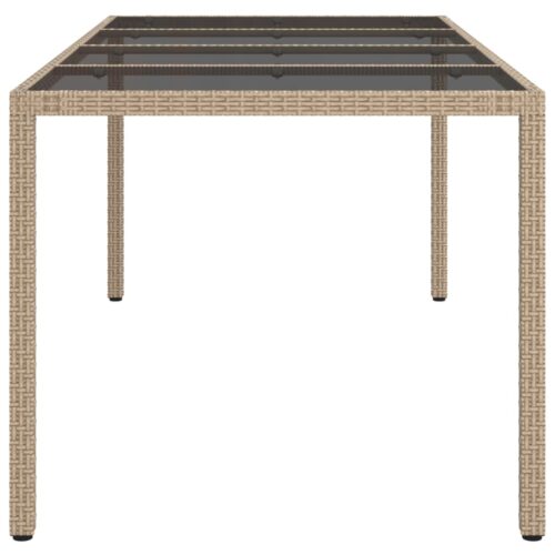 Garden Table Beige 190x90x75cm Tempered Glass Poly Rattan - Image 4