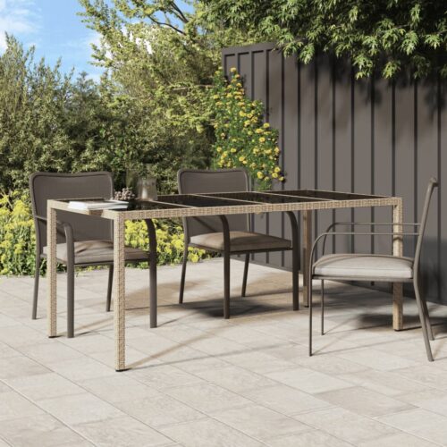 Garden Table Beige 190x90x75cm Tempered Glass Poly Rattan - Image 7