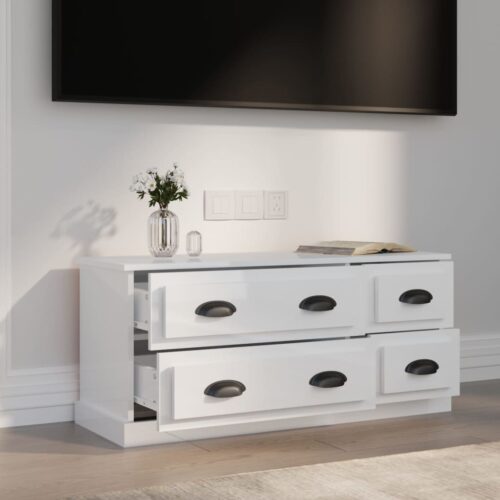 TV Cabinet High Gloss White 100x35.5x45cm Engineered Wood - Image 3