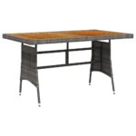 Garden Table Grey 130x70x72cm Poly Rattan Solid Acacia Wood