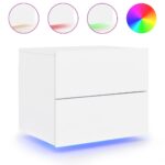 Wall-mounted Bedside Cabinets with LED Lights 2pcs White