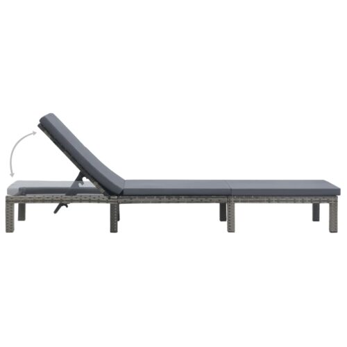 Sun Lounger with Cushion Poly Rattan Anthracite - Image 4