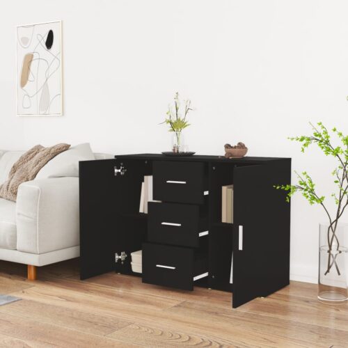 Sideboard Black 91x29.5x65cm Engineered Wood - Image 3