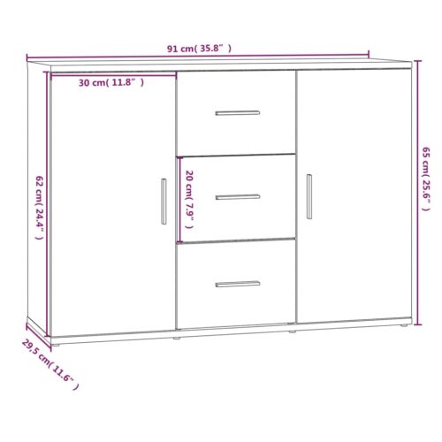 Sideboard Black 91x29.5x65cm Engineered Wood - Image 9