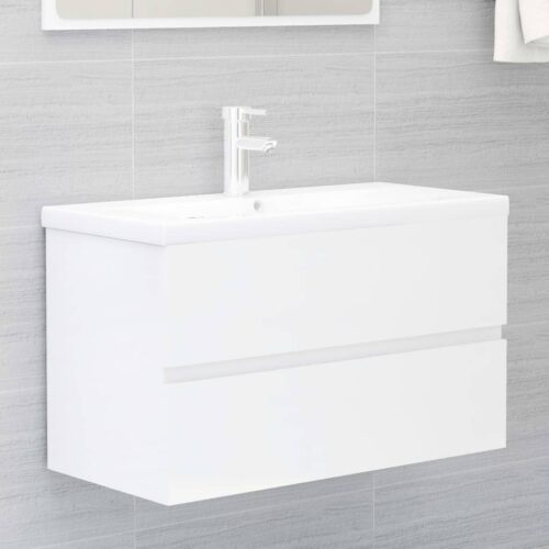 Bathroom Furniture Set High Gloss White Engineered Wood - Image 10