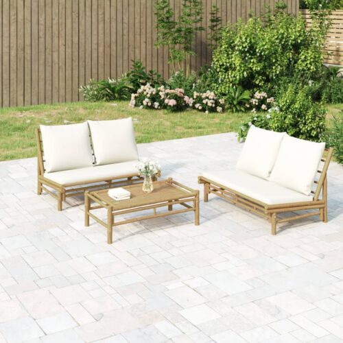 Bamboo Garden Bench with Cushions Outdoor Patio Balcony Sofa Lounge Chair Seat - Image 7