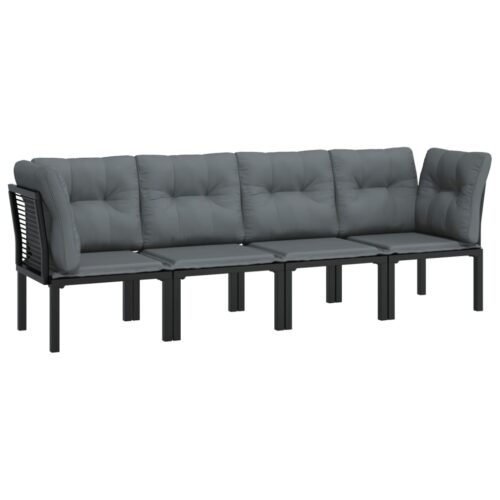 4-Piece Garden Lounge Set Black Grey Poly Rattan